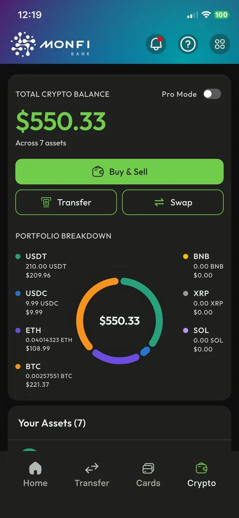 Portfolio — MONFI Bank app